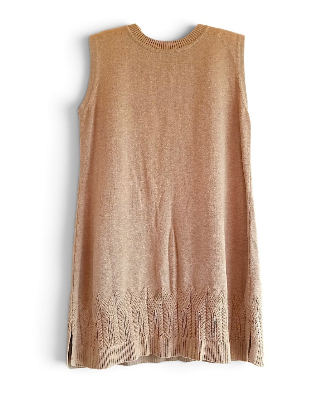 Isaac Mizrahi Sleeveless Knit Tunic Classic Tan Vest Top Soft Stretchy Oversized